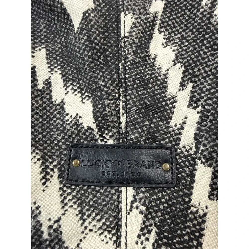 Lucky Brand Bali Hai Black White Canvas Hobo Shoulder Bag Boho Ikat Zip